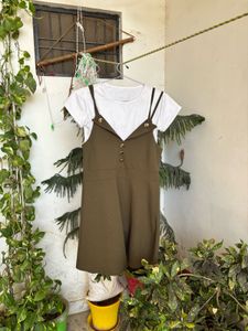 Olive Green Skater Dress & Tee Set