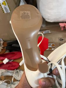 MANGO white Ankle Loop Slim Heels