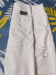 High Waist White Torn Jeans For Sale