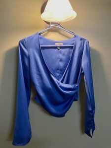 Blue Satin Wrap Top