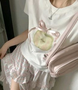 Cute Apple Graphic Tee with a bow