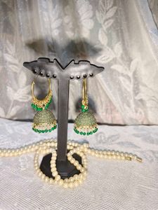 Green Jhumka Earrings