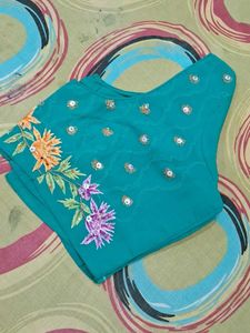 Teal Embroidered Saree