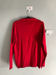 Red V-Neck Pullover Sweater