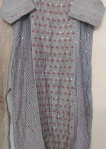 Grey &amp; Pink Embroidered Kurti