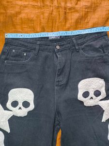 &#39;BLACKAIR&#39; Y2K Skull Patch Denim