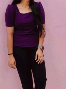 Purple Puff Sleeve Square Neck Top