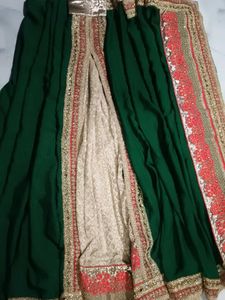 Saree With Ready V Neck Blouse Combo Set
