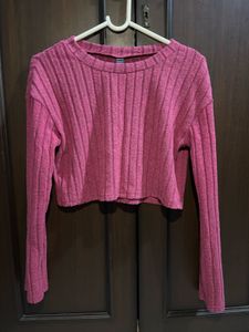SHEIN Hot Pink Ribbed Crop Top (Size M)