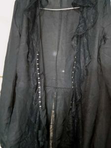 Black Lace Ruffle Blouse