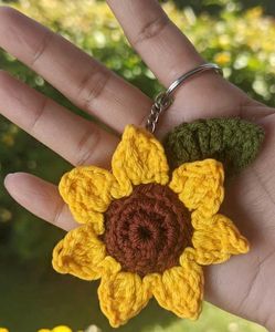 Crochet Sunflower Keychain handmade croche