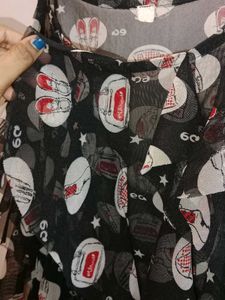A Cute Black Printed Net Top