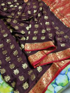 Brown And Red Crepe Silk Saree