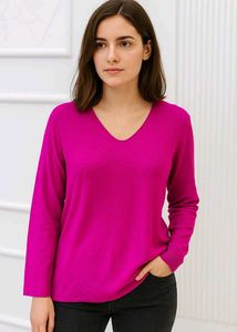 Magenta V-Neck Knit Sweater