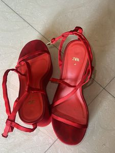 Red Zara Flats &amp; Sandals