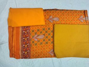 Orange Checkered Cotton Saree