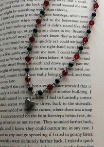 Red & Black Beaded Heart Charm Necklace