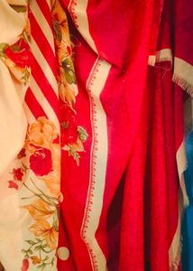 New Floral Print Sari with Red Blouse