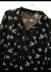♥️Black Sheer Long Shirt with White Print
