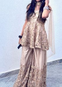 Nude Golden Embroidered Weading Dress
