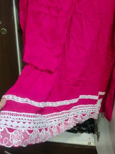 Pink Kurti Set with Lace Details