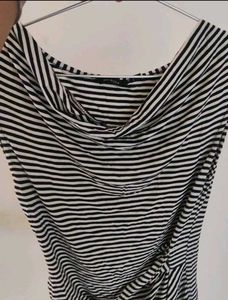 Cowl Neck Striped Sleeveless Top