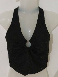 Y2K SHIMMER HALTER NECK TOP