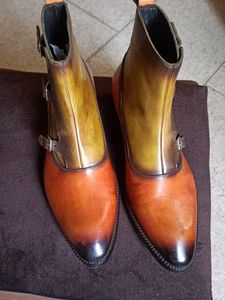 NEW Genuine Leather Monk Boots Chelsea Patina