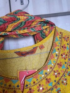 Yellow Embroidered Anarkali With Dupatta