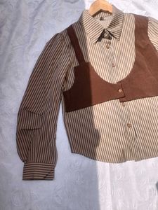 Builtin Vest Brown Shirt