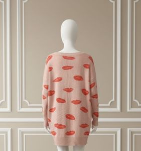 Pink Lips Print Pullover Sweater