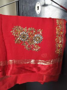 Red chiffon saree