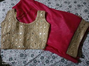 Pink Saree With Blouse Piece