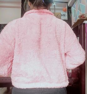 Pink Fuzzy Cropped Pullover