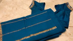 Dark Blue Saree &amp; Blouse 💙😍 Full Set ✨ Combo%🤩