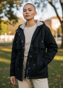 Unsex Black Hooded Parka Jacket
