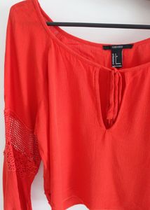 Red Orange Bell Sleeves Top