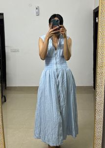 Tommie Cap Sleeves Smocked-Waist MIDI Dress