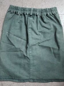 Green Denim Button-Front Skirt
