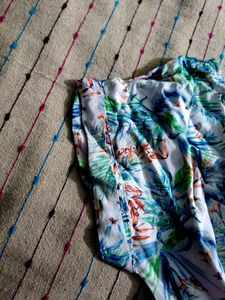 White Printed Cotton Top With Mega Sleeves
