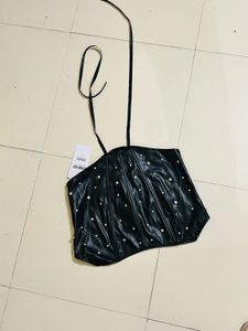 Size L - Leather Jacket With  Lace Up Tube Top