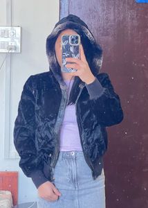 Stylish Black Velvet Bomber Jacket