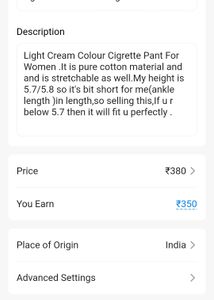 Light Cream Colour Cigrette Pant For Women