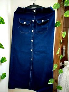 Denim Maxi Skirt with Button Front