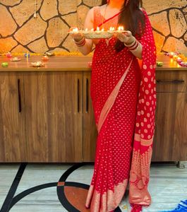 Pure Georgette Red Saree
