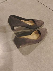 Grey Suede Heeled Pumps