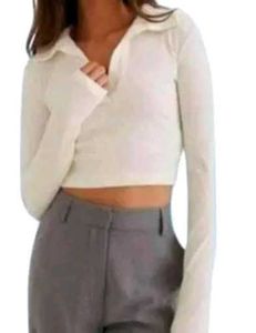 White Ribbed Korean Top