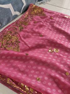 Onion Pink Embroidery Saree