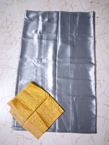 Satin Gray Saree With Blouse Piece