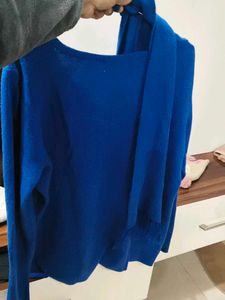 Blue Embellished Sweater &amp; Scarf Set